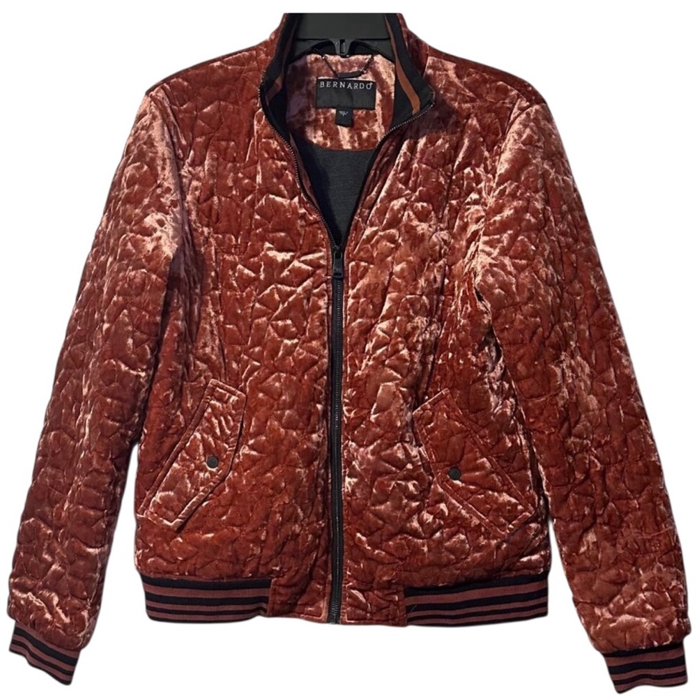 BERNARDO Women's Quilted Velvet Bomber Jacket Copper / Rust Color Size Small